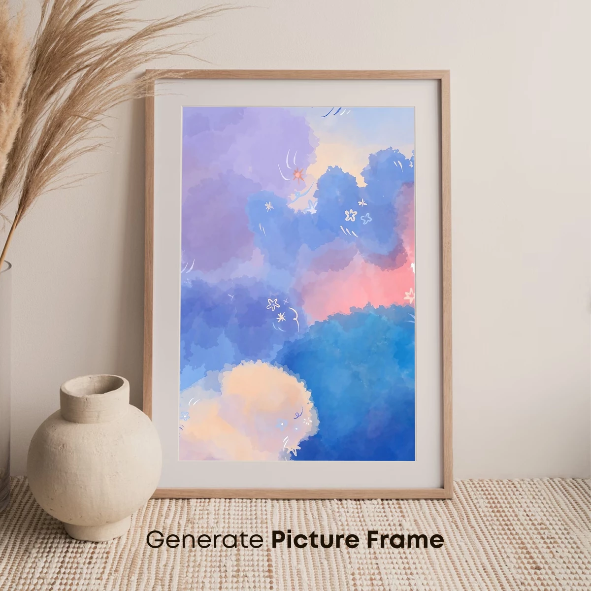 Dreamy Cloudscape: Whimsical Stars and Flowers in Pastel Swirls - Image 7