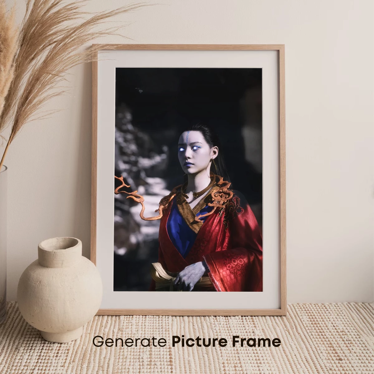 Ethereal Warrior in Crimson Robes: A Fantasy Vision - Image 7