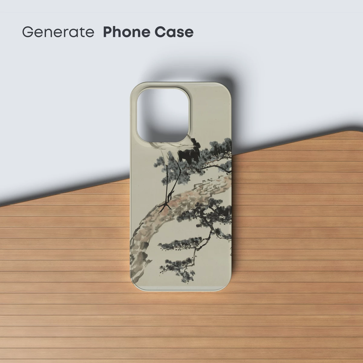 Elegant Crane Amidst Pine: Ink Art Harmony - Image 3