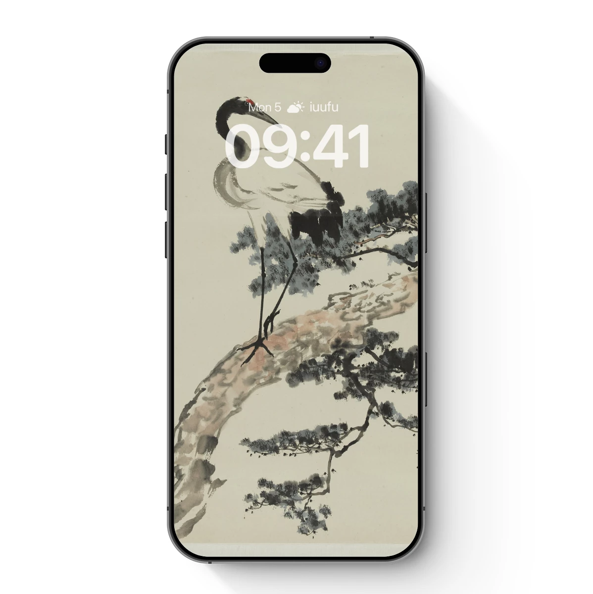 Elegant Crane Amidst Pine: Ink Art Harmony