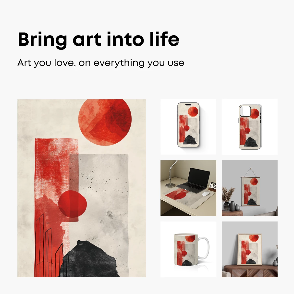 Abstract Red Solitude: Urban Landscape and Cosmic Spheres - Image 2