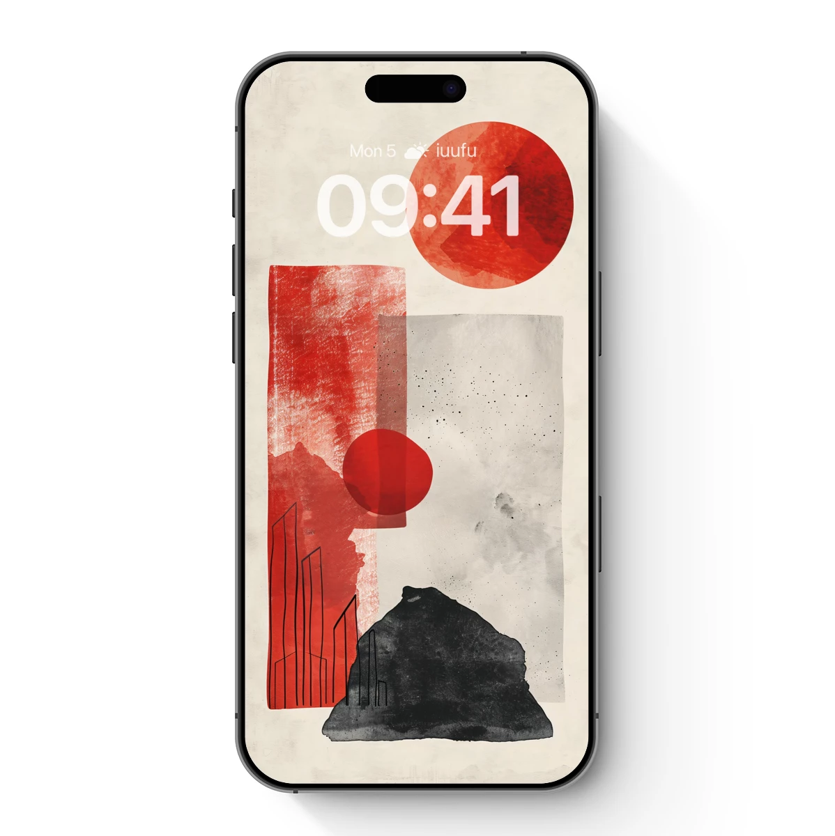 Abstract Red Solitude: Urban Landscape and Cosmic Spheres