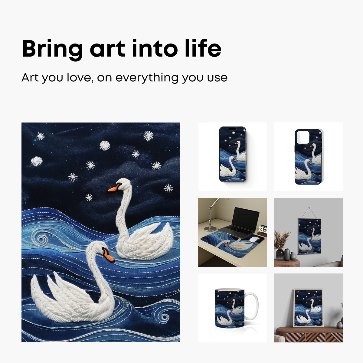 Elegant Swans Under a Starlit Sky - Image 2