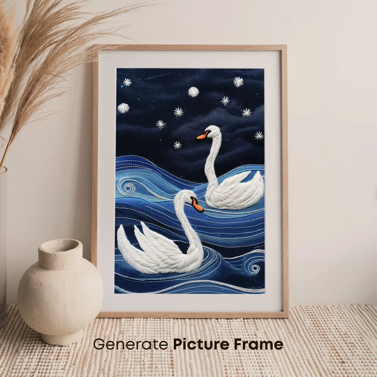 Elegant Swans Under a Starlit Sky - Image 7