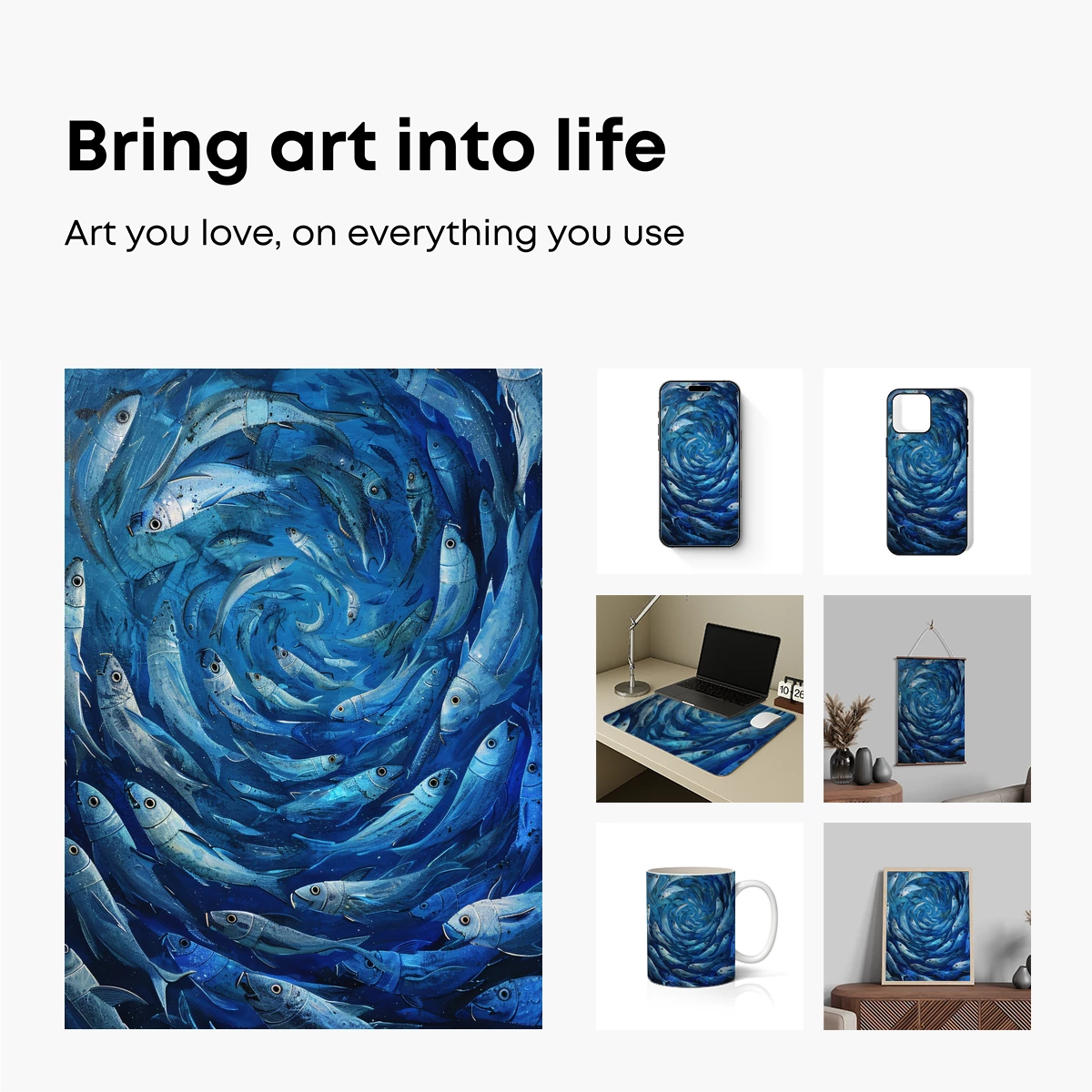Blue Abyss: Swirling Fish in Oceanic Harmony - Image 2