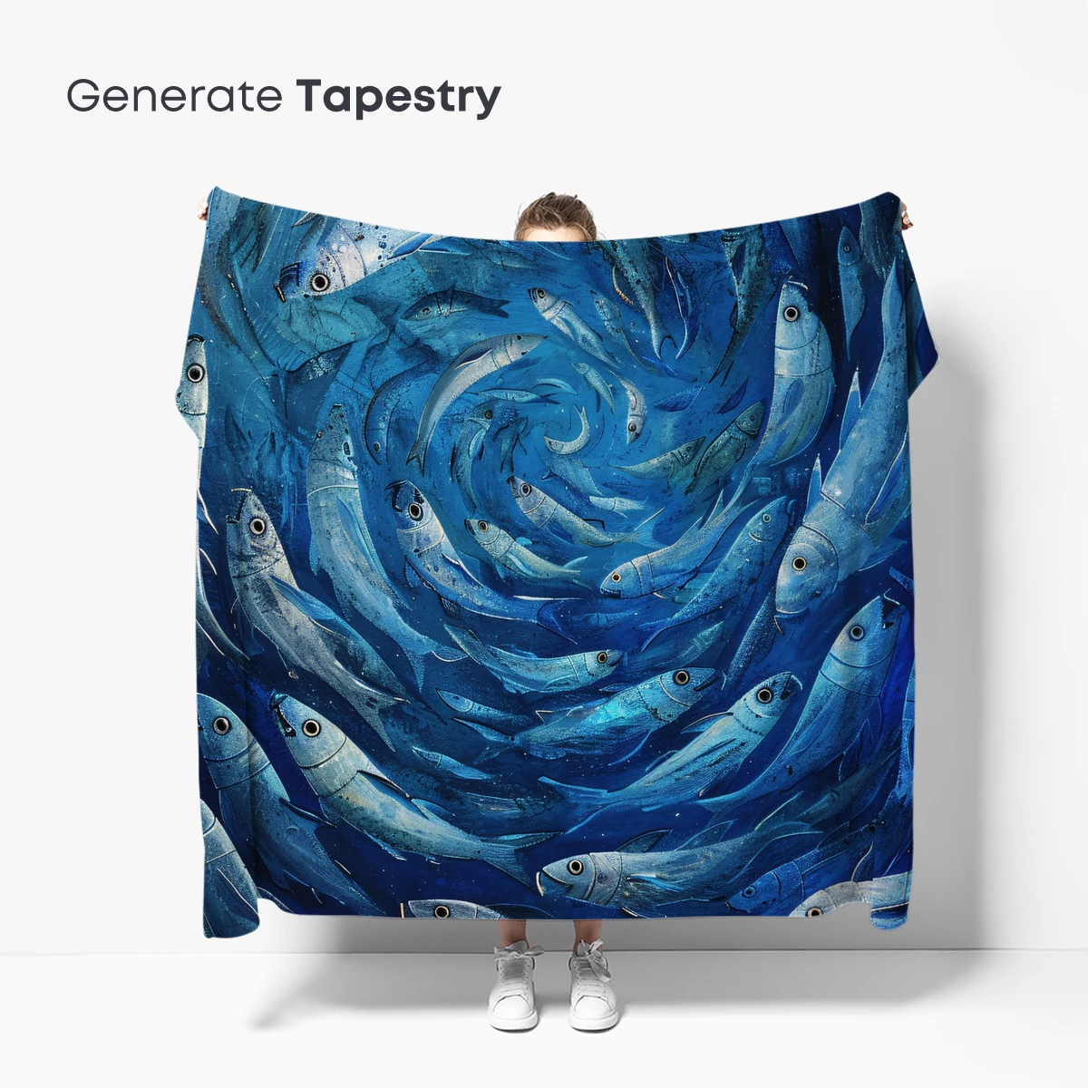 Blue Abyss: Swirling Fish in Oceanic Harmony - Image 5