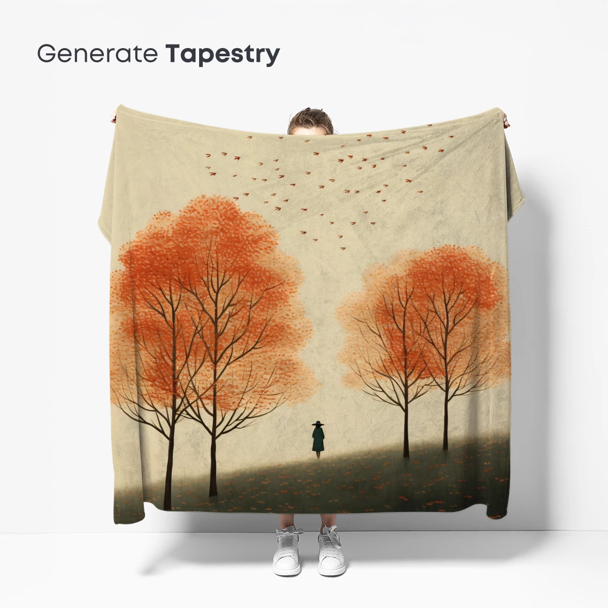 Autumn Solitude: A Lone Figure Amidst Crimson Trees - Image 5