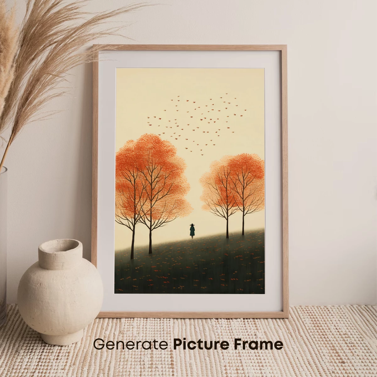 Autumn Solitude: A Lone Figure Amidst Crimson Trees - Image 7