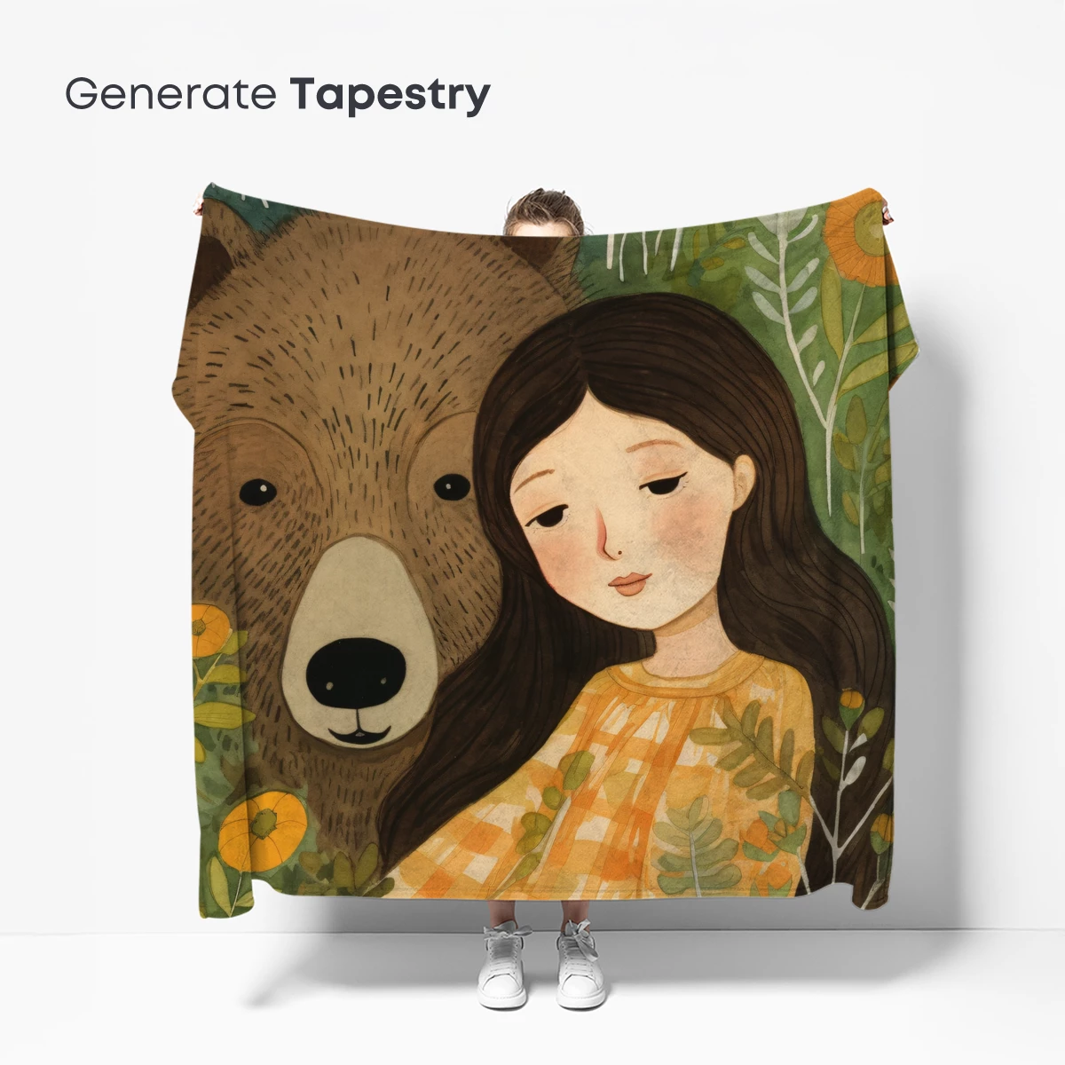 Harmony in the Wild: Girl and Bear Amidst Lush Forest - Image 5