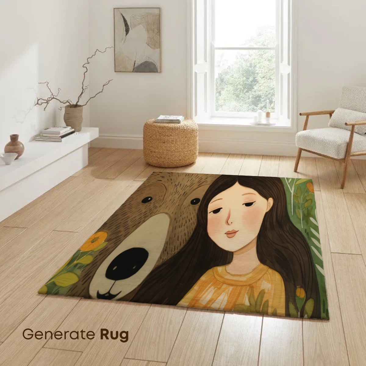 Harmony in the Wild: Girl and Bear Amidst Lush Forest - Image 6