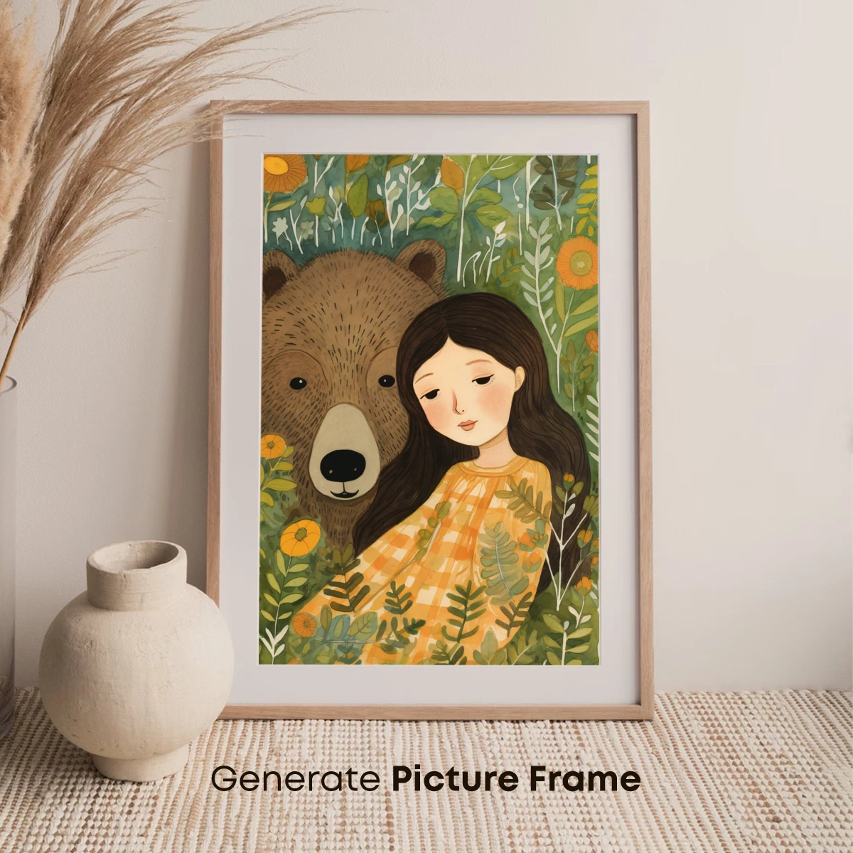 Harmony in the Wild: Girl and Bear Amidst Lush Forest - Image 7