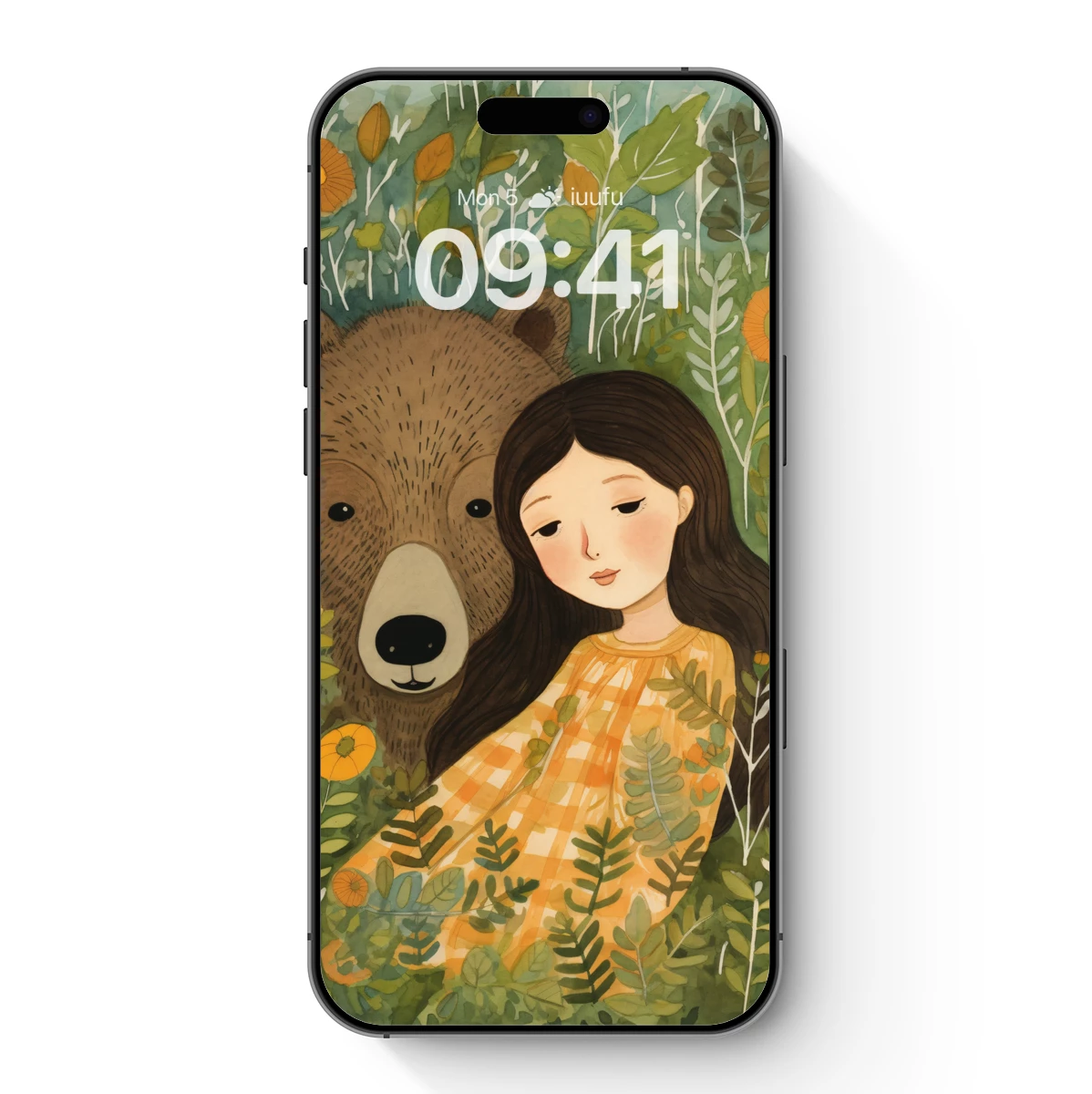 Harmony in the Wild: Girl and Bear Amidst Lush Forest