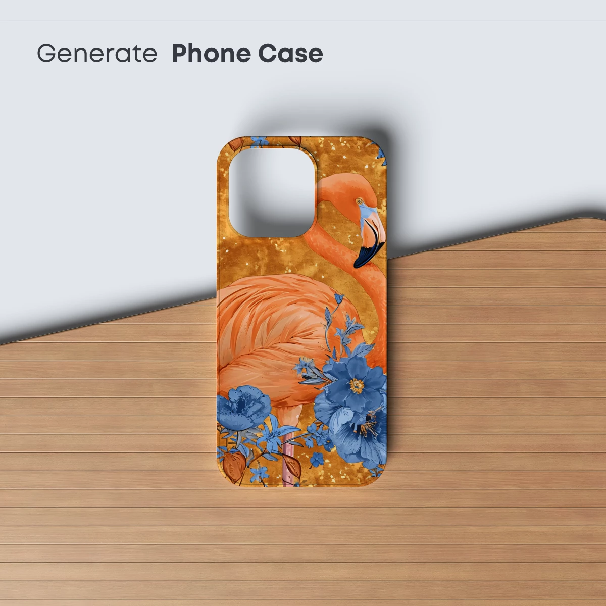 Flamingo in Blue Blossoms: A Golden Dream - Image 3