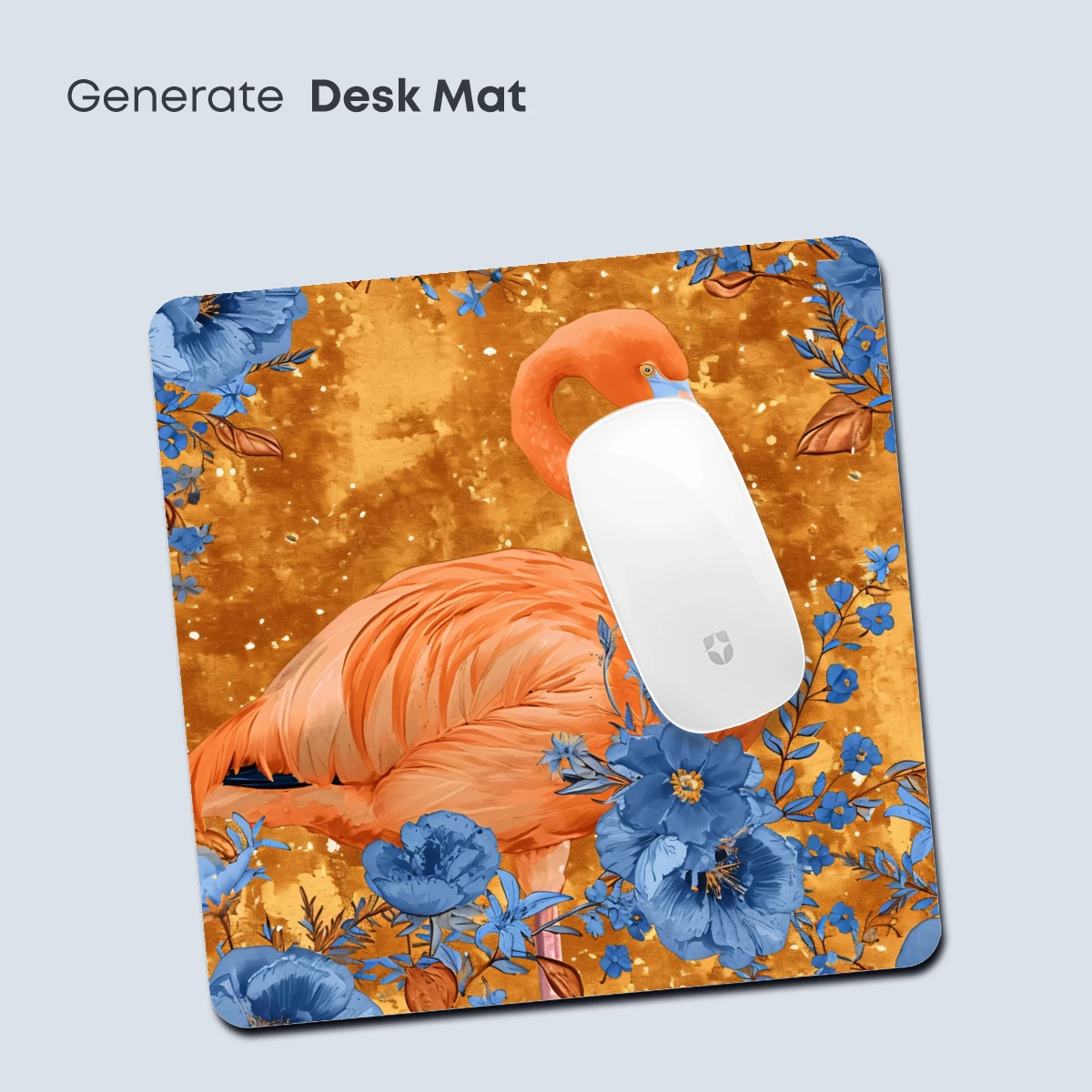 Flamingo in Blue Blossoms: A Golden Dream - Image 4