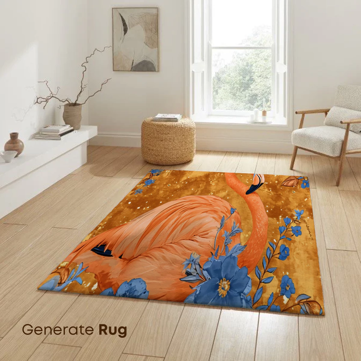 Flamingo in Blue Blossoms: A Golden Dream - Image 6