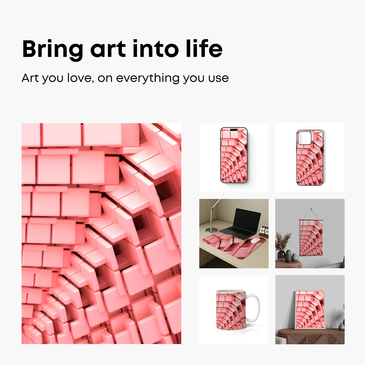 Cubist Coral Dream: Geometric Harmony in Pink - Image 2