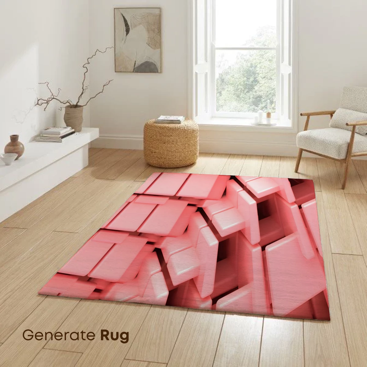 Cubist Coral Dream: Geometric Harmony in Pink - Image 6