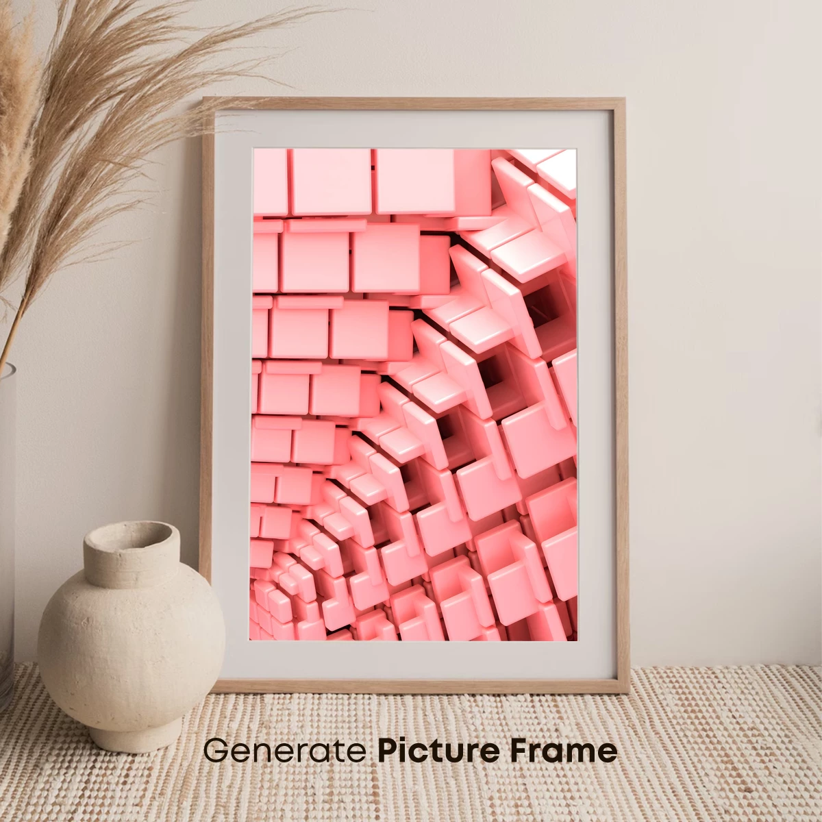 Cubist Coral Dream: Geometric Harmony in Pink - Image 7