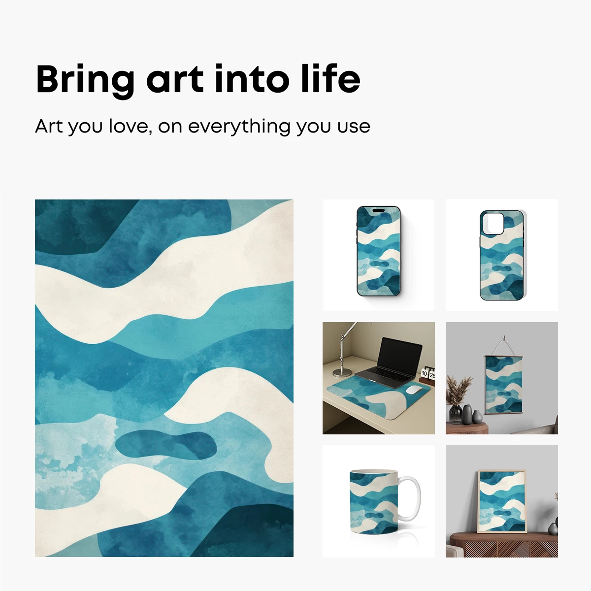 Abstract Ocean Waves: Teal and Cream Fusion - Image 2