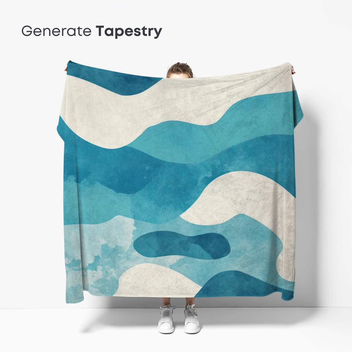 Abstract Ocean Waves: Teal and Cream Fusion - Image 5