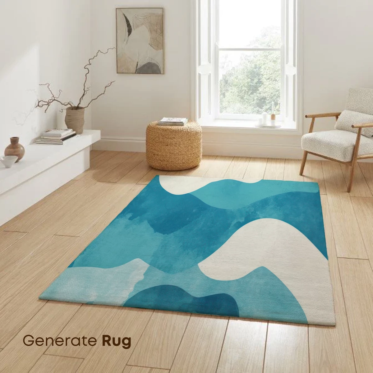 Abstract Ocean Waves: Teal and Cream Fusion - Image 6