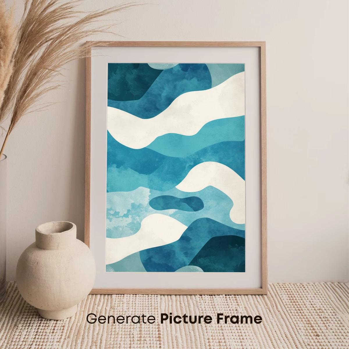 Abstract Ocean Waves: Teal and Cream Fusion - Image 7