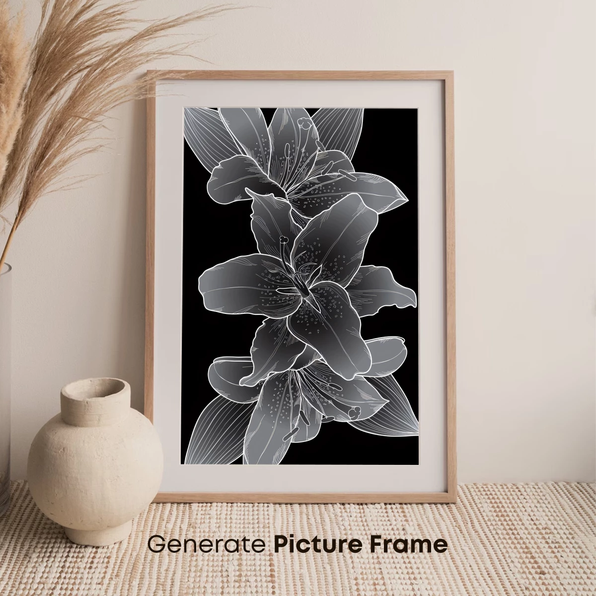 Elegant Silver Lilies: Monochromatic Floral Art - Image 7
