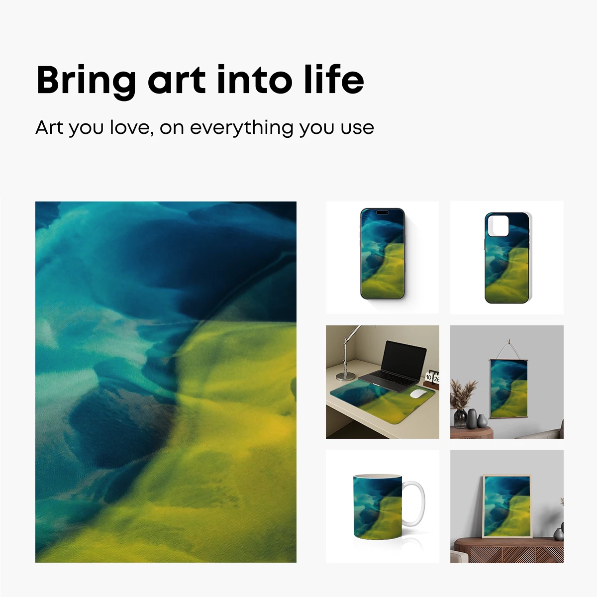 Abstract Ocean Waves in Teal and Gold - Image 2