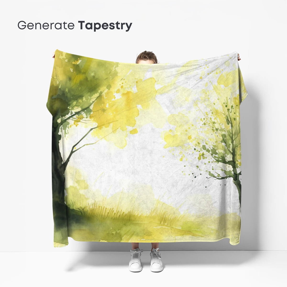 Golden Hues of Serenity: Watercolor Trees in Harmony - Image 5