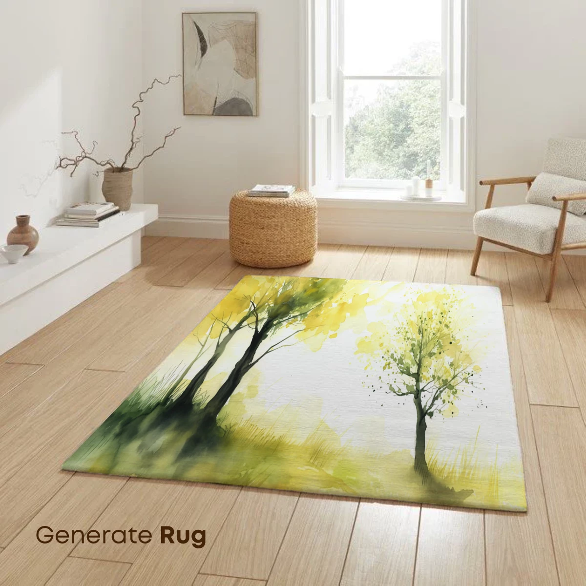 Golden Hues of Serenity: Watercolor Trees in Harmony - Image 6