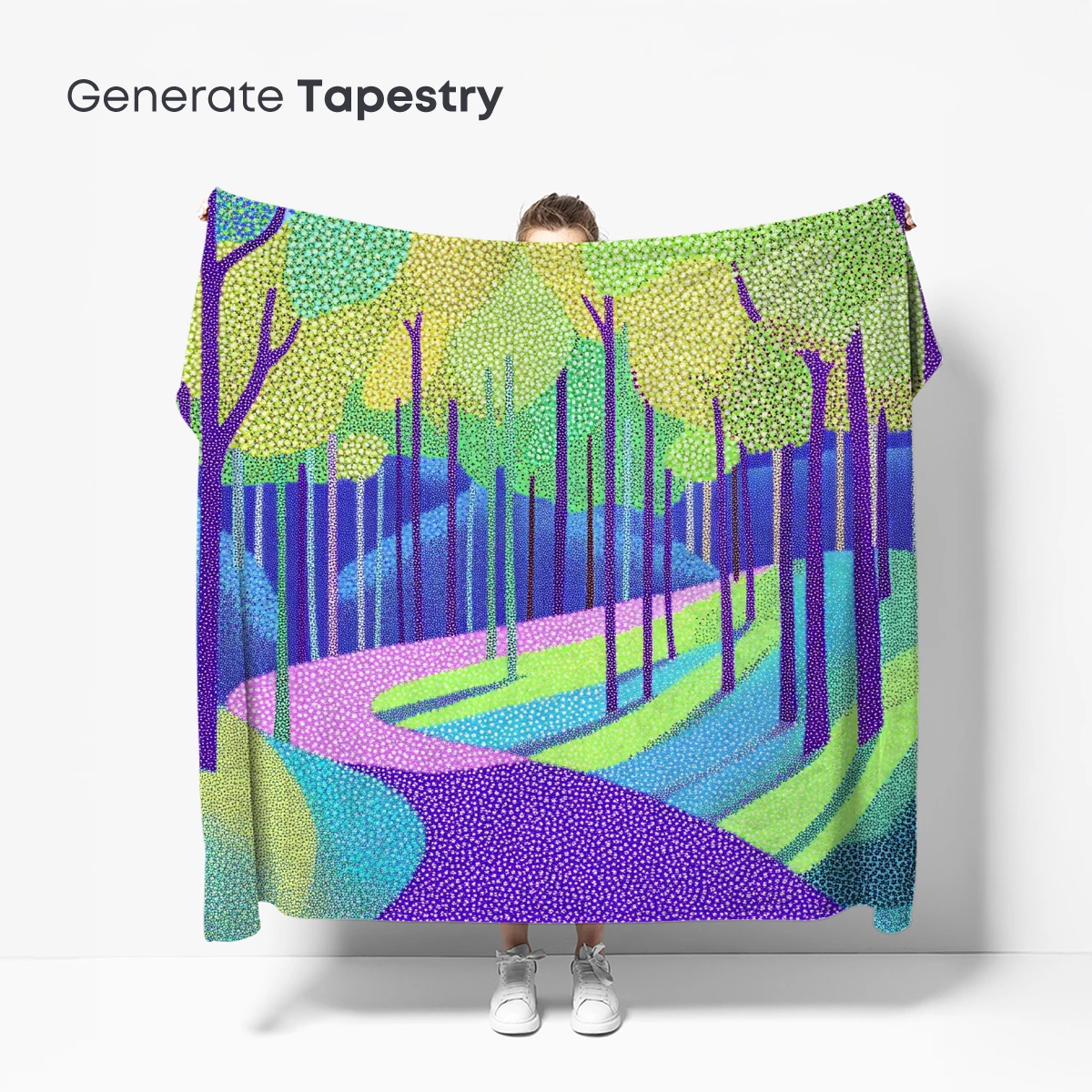 Dot-Painted Forest Path: A Vibrant Journey Through Nature's Palette - Image 5