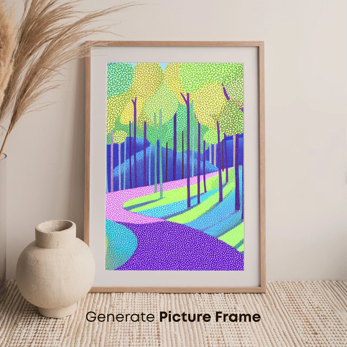 Dot-Painted Forest Path: A Vibrant Journey Through Nature's Palette - Image 7