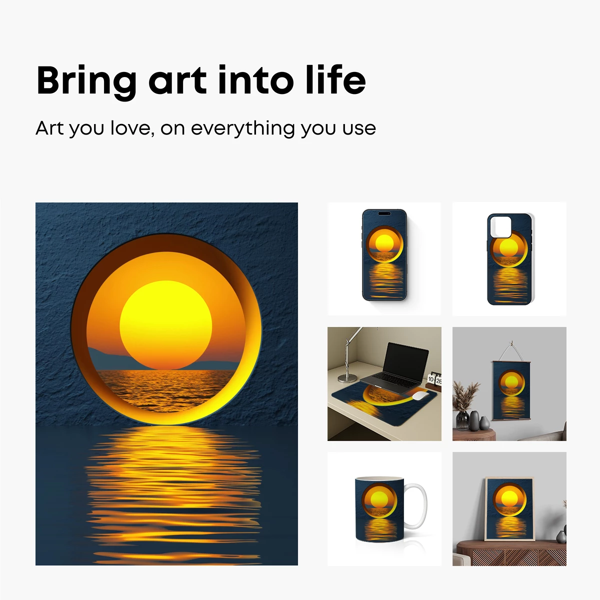 Circular Sunset Reflection: Modern Minimalist Art - Image 2