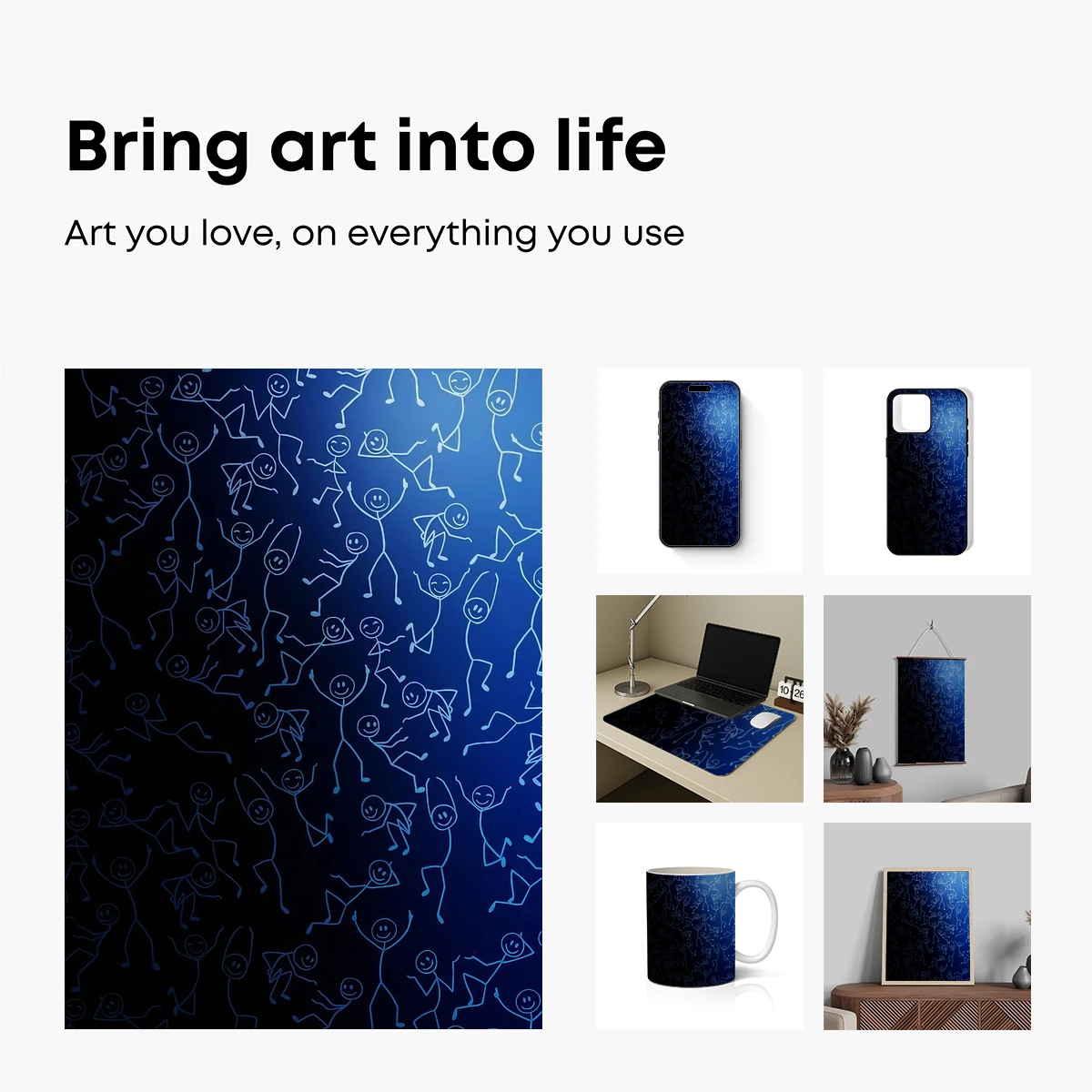 Dancing Stick Figures in Blue Gradient - Image 2