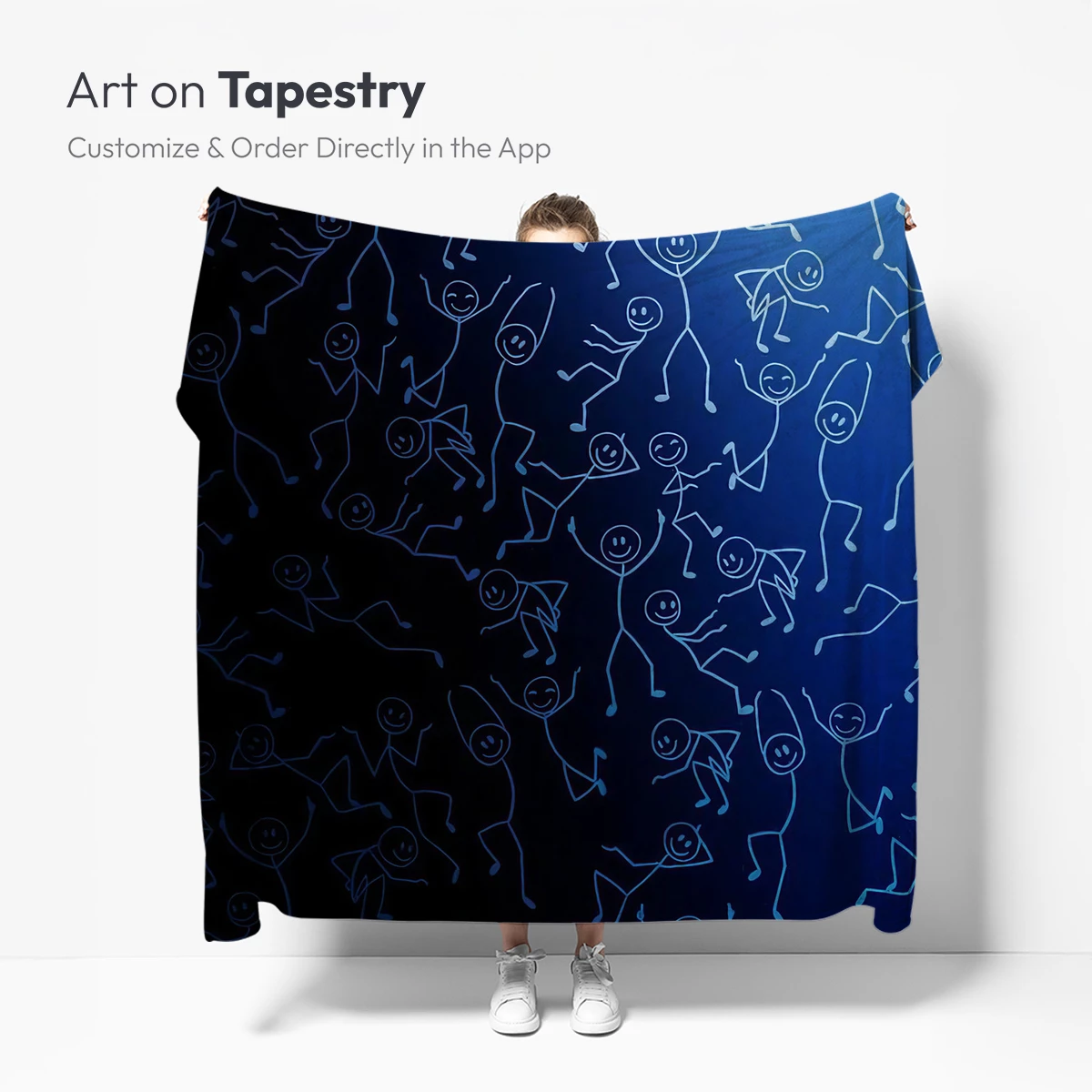 Dancing Stick Figures in Blue Gradient - Image 5
