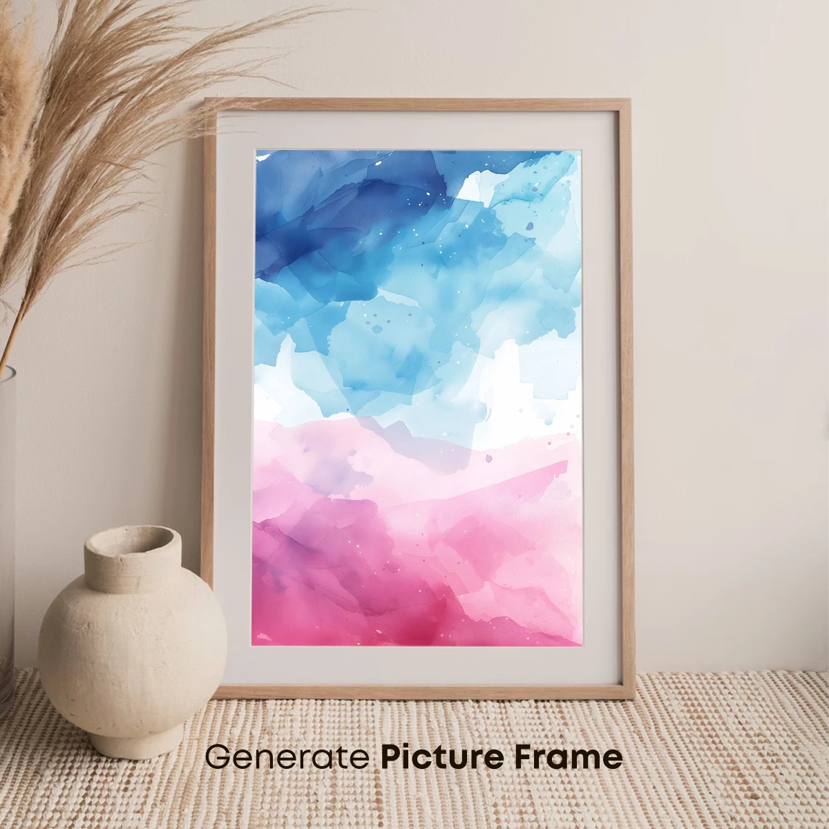 Abstract Watercolor Horizon: Blue and Pink Fusion - Image 7