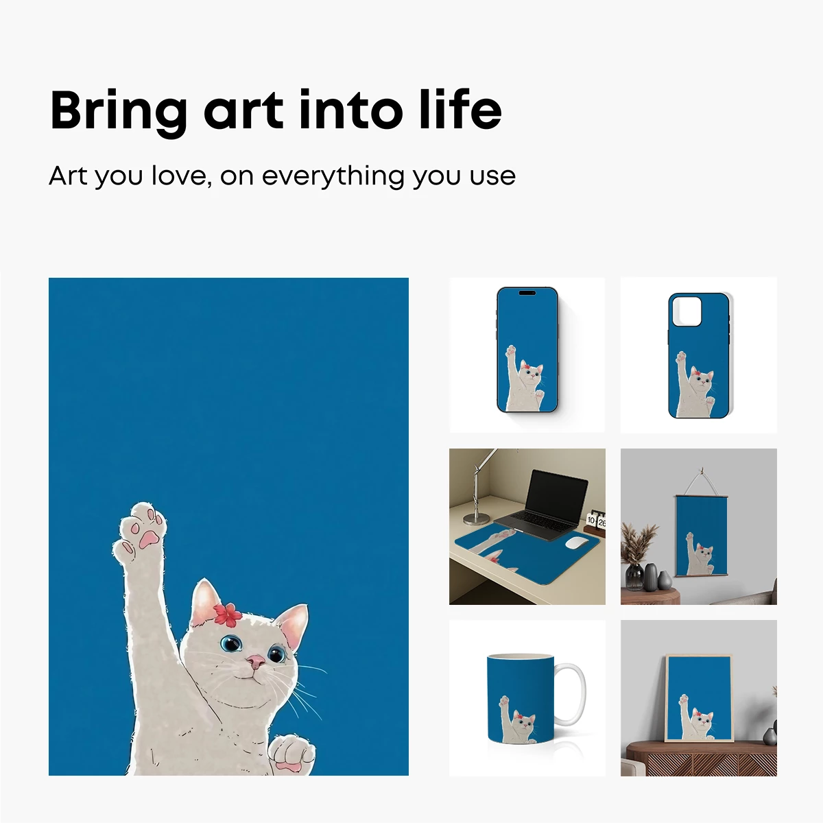 Cheerful Cat Waving: Whimsical Cartoon Art - Image 2