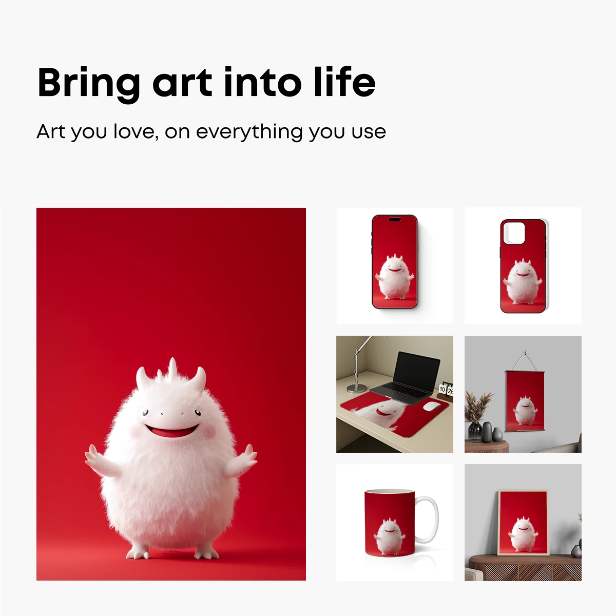 Fluffy White Monster with Joyful Expression - Image 2