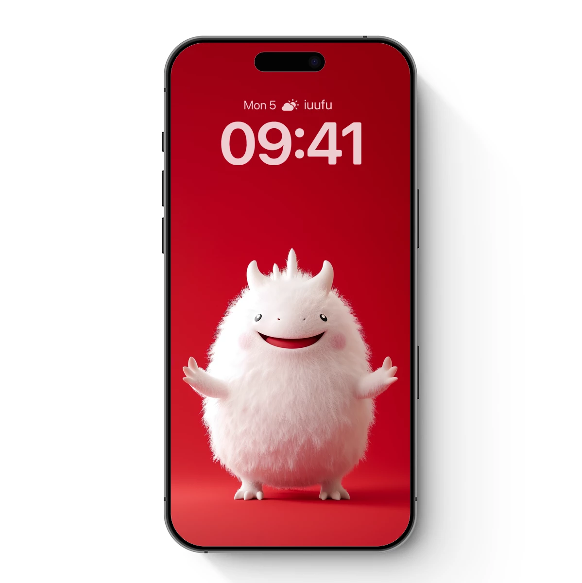Fluffy White Monster with Joyful Expression