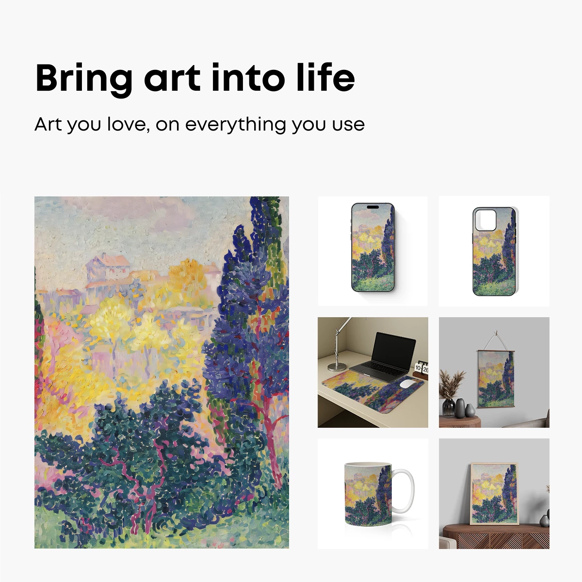 Impressionist Village Glow: Sunlit Trees and Dreamy Skies - Image 2