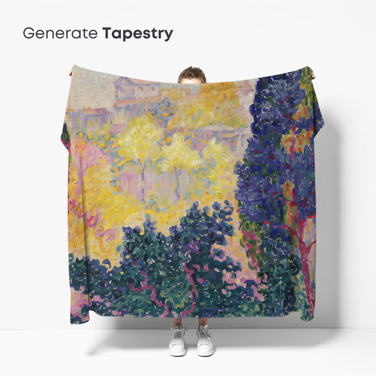 Impressionist Village Glow: Sunlit Trees and Dreamy Skies - Image 5