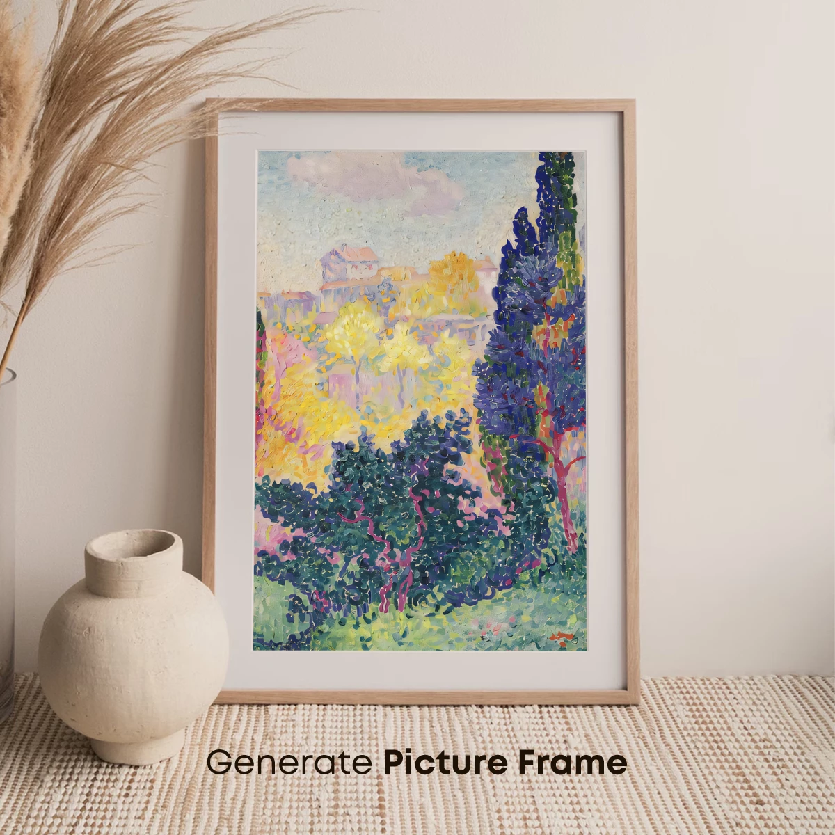 Impressionist Village Glow: Sunlit Trees and Dreamy Skies - Image 7