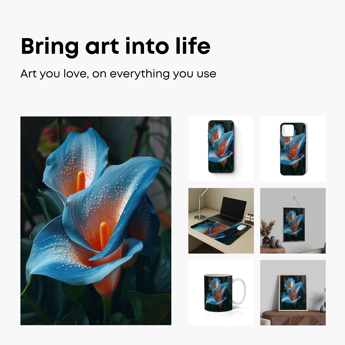 Azure Calla Lilies: Ethereal Bloom in Digital Artistry - Image 2