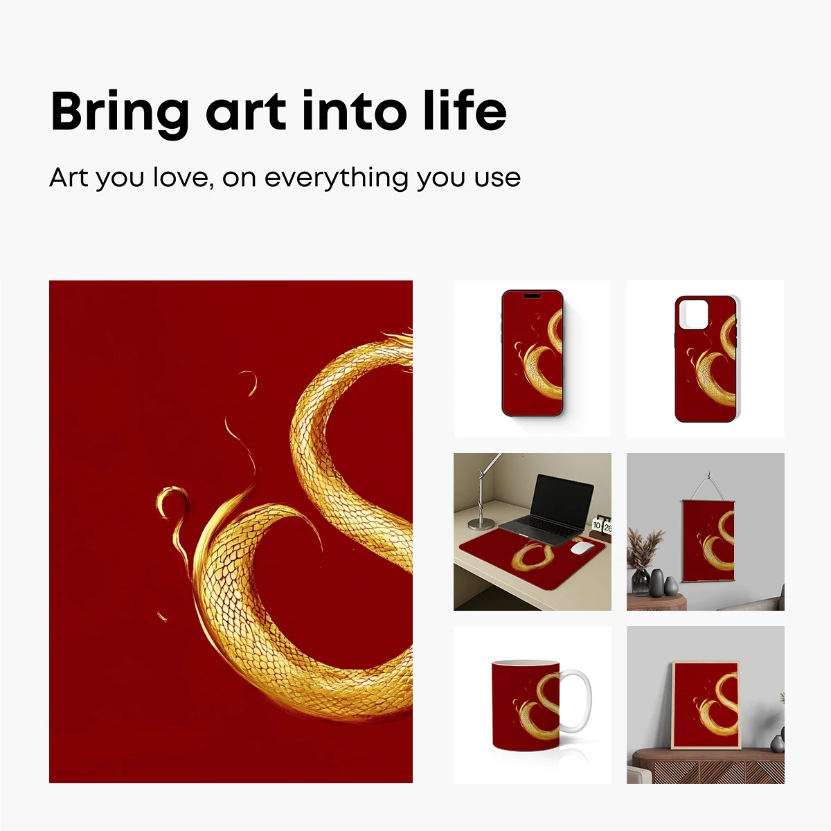 Golden Serpent's Elegance: Mystical Dragon Art - Image 2