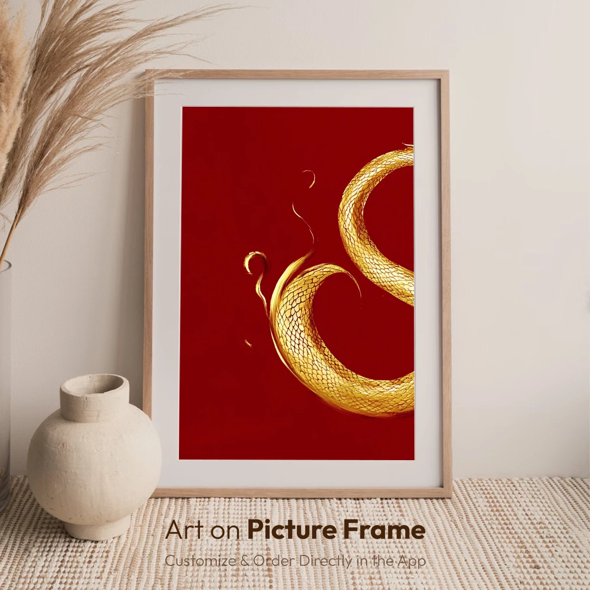 Golden Serpent's Elegance: Mystical Dragon Art - Image 7