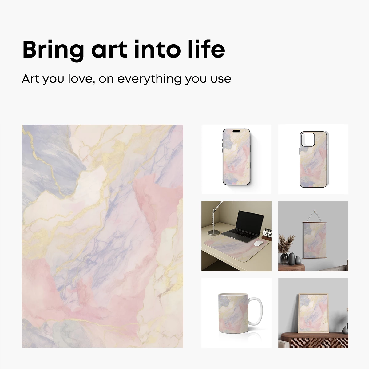 Ethereal Marble Veins: Pastel Fusion with Golden Threads - Image 2