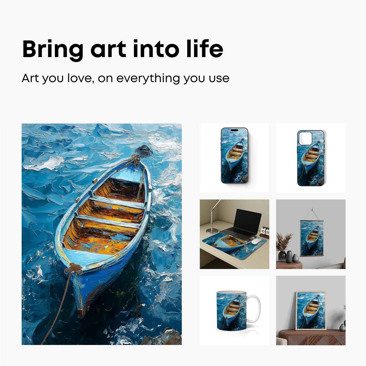 Blue Rowboat on Turquoise Waves - Image 2