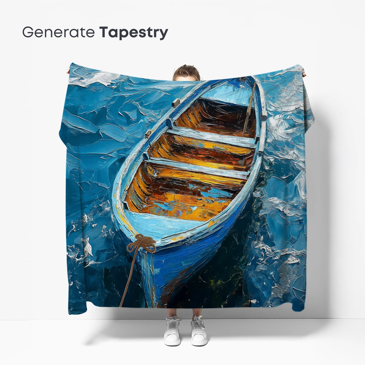 Blue Rowboat on Turquoise Waves - Image 5