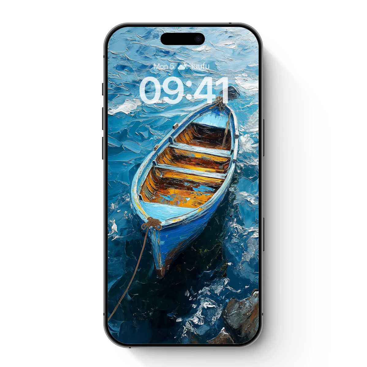 Blue Rowboat on Turquoise Waves