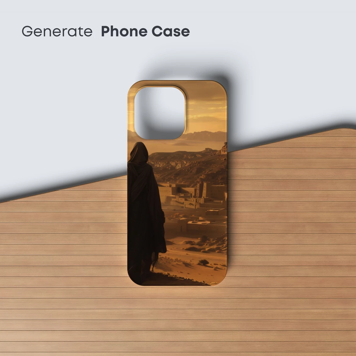 Desert Sentinel: Cloaked Figure Overlooks Ancient City - Image 3